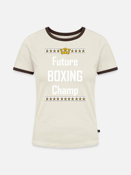 Future Boxing Champ - Frauen Kontrast-T-Shirt - Off-White/Dunkelbraun