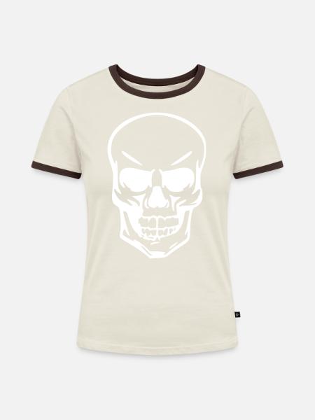 Totenkopf - Frauen Kontrast-T-Shirt - Off-White/Dunkelbraun