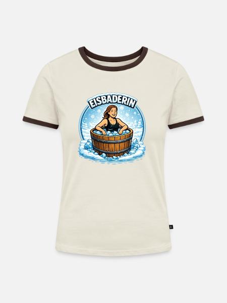 Eisbaderin im Eisbad - Frauen Kontrast-T-Shirt - Off-White/Dunkelbraun