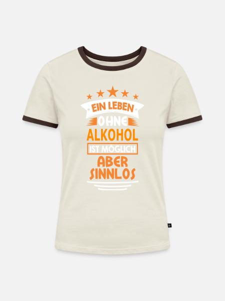 alkohol - Frauen Kontrast-T-Shirt - Off-White/Dunkelbraun