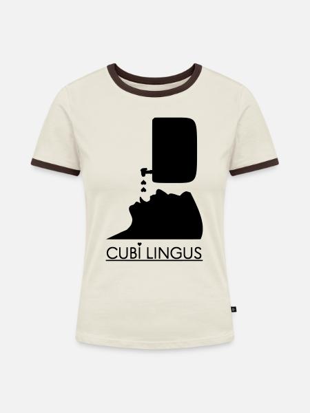 CUBI LINGUS! - Frauen Kontrast-T-Shirt - Off-White/Dunkelbraun