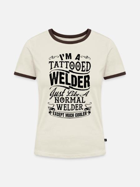 Tätowierter Schweißer - Frauen Kontrast-T-Shirt - Off-White/Dunkelbraun