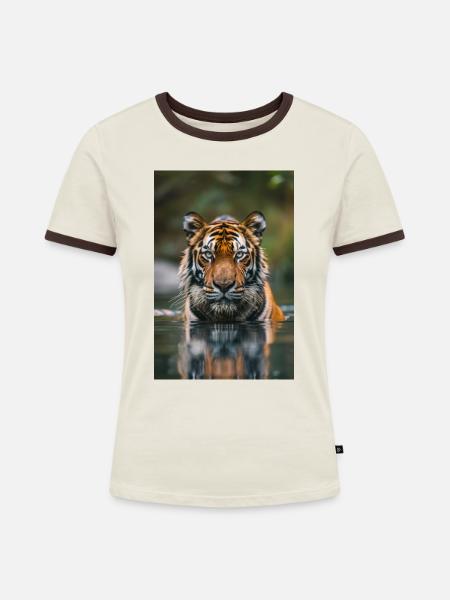 Tiger im Wasser | AI - Frauen Kontrast-T-Shirt - Off-White/Dunkelbraun
