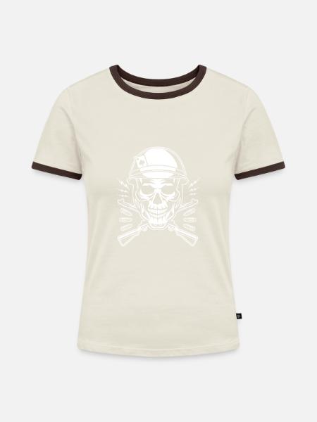 Army Skull - Frauen Kontrast-T-Shirt - Off-White/Dunkelbraun