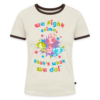 Powerpuff Girls Verbrechensbekämpfer - Frauen Kontrast-T-Shirt - Off-White/Dunkelbraun - Vorne - AI Model Female 172 dark (172cm)