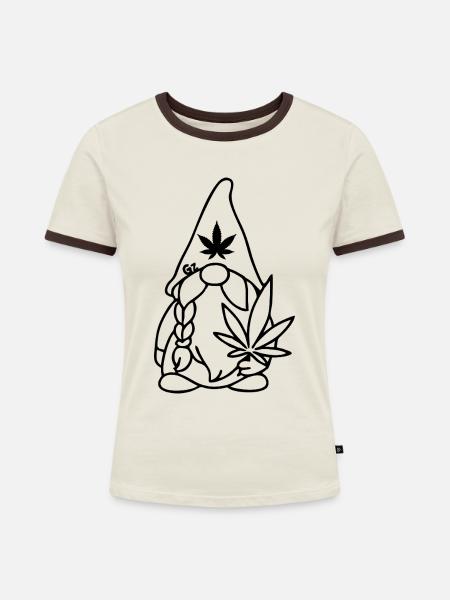 Wikingerzwerg Wikingerwichtel mit Hanfblatt - Frauen Kontrast-T-Shirt - Off-White/Dunkelbraun
