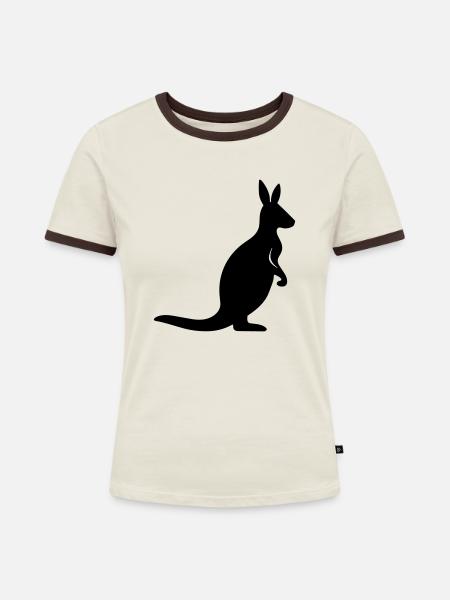Känguru - Frauen Kontrast-T-Shirt - Off-White/Dunkelbraun