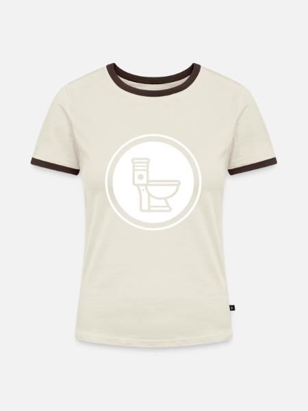 Wc Toilette - Frauen Kontrast-T-Shirt - Off-White/Dunkelbraun