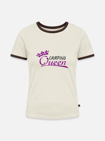 Camping - Frauen Kontrast-T-Shirt - Off-White/Dunkelbraun
