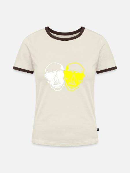 Stylisch Totenkopf - Frauen Kontrast-T-Shirt - Off-White/Dunkelbraun