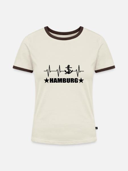 Hamburg - Frauen Kontrast-T-Shirt - Off-White/Dunkelbraun