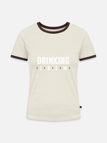 Drinking Crew - Frauen Kontrast-T-Shirt - Off-White/Dunkelbraun