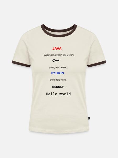 Hallo Welt - Frauen Kontrast-T-Shirt - Off-White/Dunkelbraun