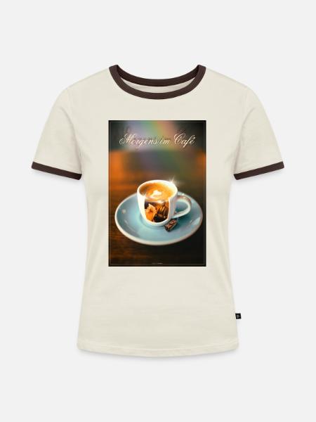 Kaffeehaus Wunder - Frauen Kontrast-T-Shirt - Off-White/Dunkelbraun