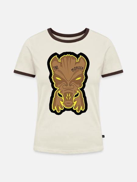 Tiki-Monster - Frauen Kontrast-T-Shirt - Off-White/Dunkelbraun