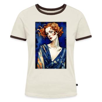 Art Déco 2 - Frauen Kontrast-T-Shirt - Off-White/Dunkelbraun - Vorne - AI Model Female 172 dark (172cm)