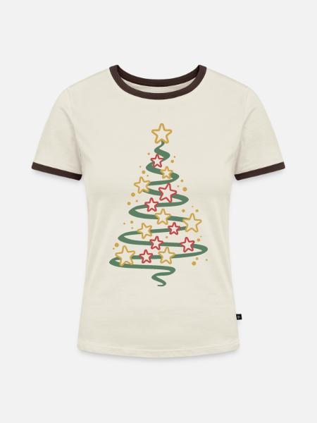 Christbaum-Sterne - Frauen Kontrast-T-Shirt - Off-White/Dunkelbraun
