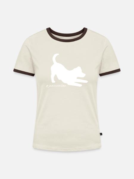 jackrussellove - Frauen Kontrast-T-Shirt - Off-White/Dunkelbraun