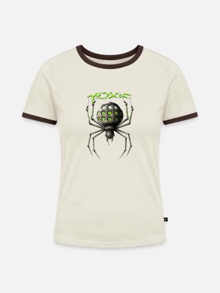 Giftige Spinne (grün) - Frauen Kontrast-T-Shirt - Off-White/Dunkelbraun