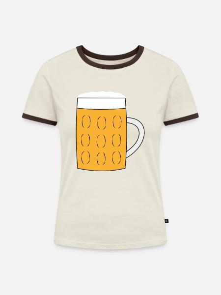 Bierkrug - Frauen Kontrast-T-Shirt - Off-White/Dunkelbraun