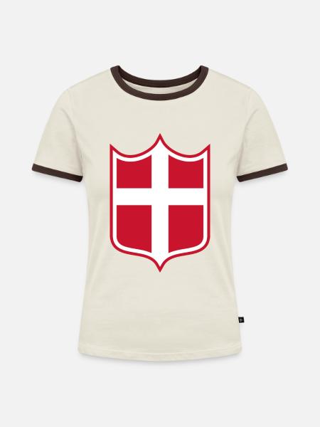 Dänemark - Frauen Kontrast-T-Shirt - Off-White/Dunkelbraun
