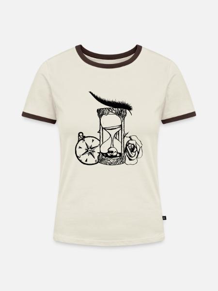 Sanduhr - Frauen Kontrast-T-Shirt - Off-White/Dunkelbraun