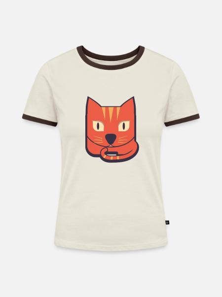 Comic Katze - Frauen Kontrast-T-Shirt - Off-White/Dunkelbraun