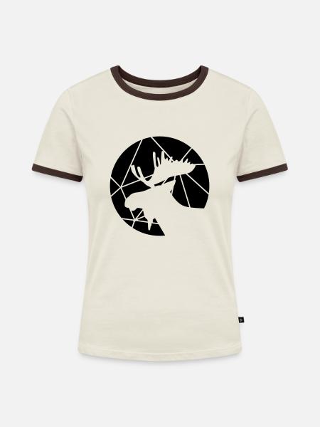 Elch Gittermuster - Frauen Kontrast-T-Shirt - Off-White/Dunkelbraun