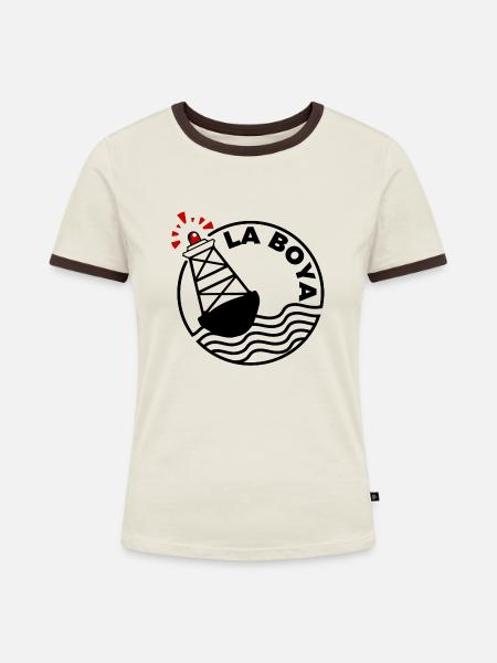 Die Boje - Frauen Kontrast-T-Shirt - Off-White/Dunkelbraun