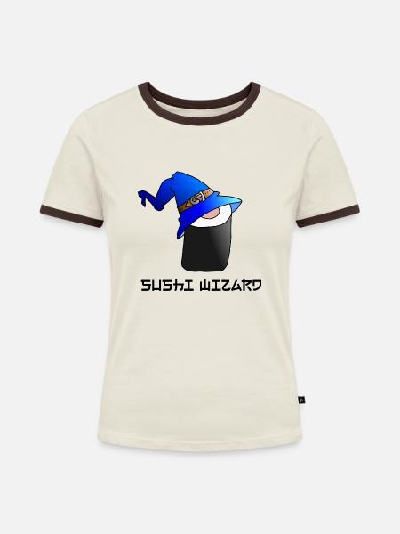 Sushi Wizard - Frauen Kontrast-T-Shirt - Off-White/Dunkelbraun
