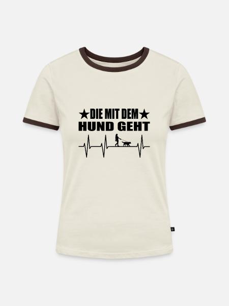 Hund - Frauen Kontrast-T-Shirt - Off-White/Dunkelbraun