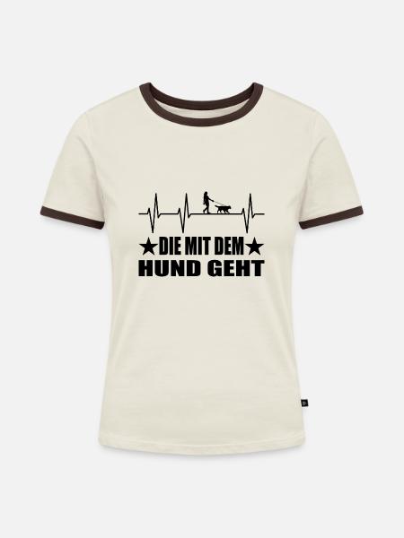 Hund - Frauen Kontrast-T-Shirt - Off-White/Dunkelbraun