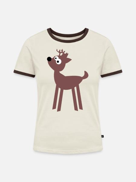 Reh - Frauen Kontrast-T-Shirt - Off-White/Dunkelbraun