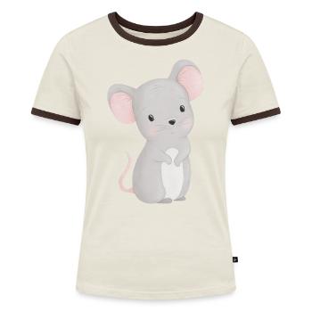 Maus - Frauen Kontrast-T-Shirt - Off-White/Dunkelbraun - Vorne - AI Model Female 172 dark (172cm)