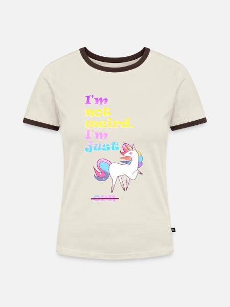 Einhorn-lustige Inschrift - Frauen Kontrast-T-Shirt - Off-White/Dunkelbraun