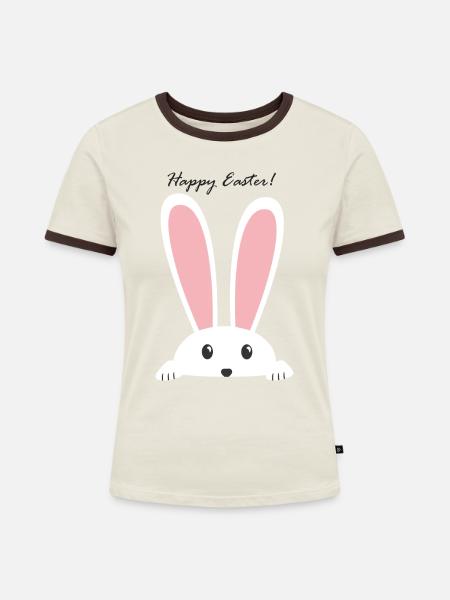 Happy Easter - Frauen Kontrast-T-Shirt - Off-White/Dunkelbraun