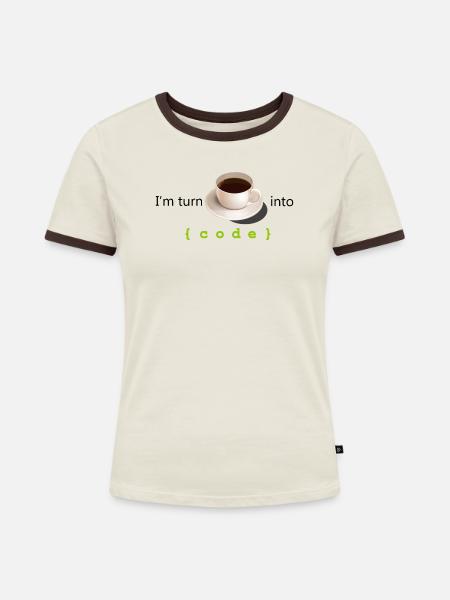 Coffe in Code - Frauen Kontrast-T-Shirt - Off-White/Dunkelbraun