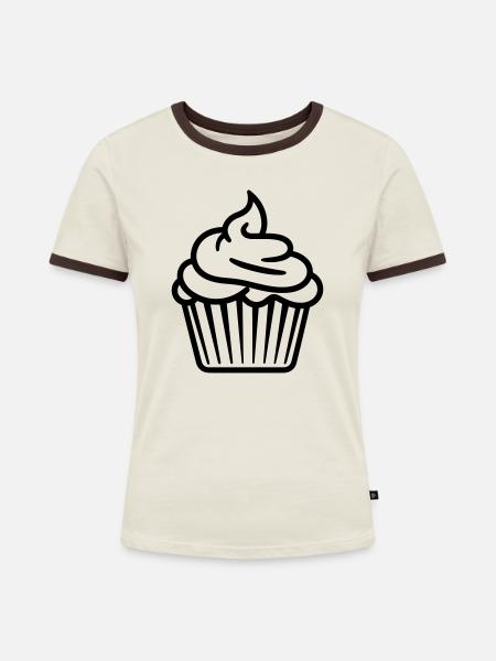 Cupcake - Frauen Kontrast-T-Shirt - Off-White/Dunkelbraun