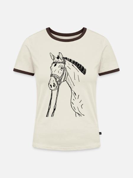 Pferd - Frauen Kontrast-T-Shirt - Off-White/Dunkelbraun