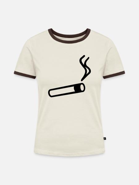 Zigarette - Frauen Kontrast-T-Shirt - Off-White/Dunkelbraun