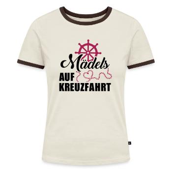 Kreuzfahrt - Frauen Kontrast-T-Shirt - Off-White/Dunkelbraun - Vorne - AI Model Female 172 dark (172cm)