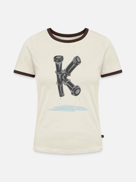 rohr k - Frauen Kontrast-T-Shirt - Off-White/Dunkelbraun