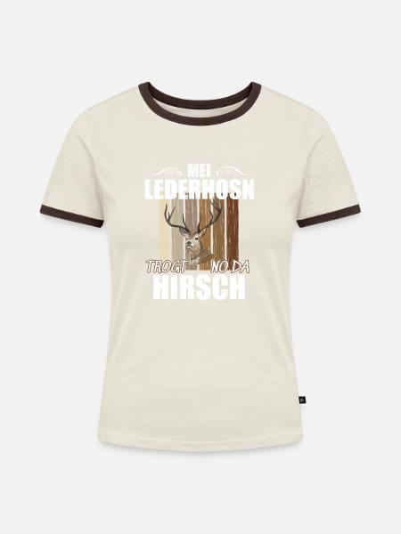 Basst Scho | Trachten Hirsch - Frauen Kontrast-T-Shirt - Off-White/Dunkelbraun