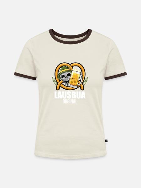 Lausbua Lederhosen - Frauen Kontrast-T-Shirt - Off-White/Dunkelbraun