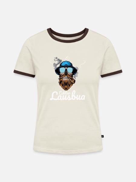 Lausbua Lederhosen - Frauen Kontrast-T-Shirt - Off-White/Dunkelbraun