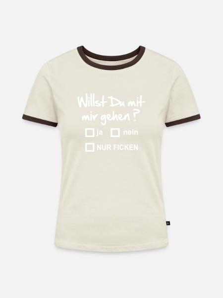 ficken - Frauen Kontrast-T-Shirt - Off-White/Dunkelbraun