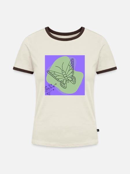 Minimalistischer Schmetterling. - Frauen Kontrast-T-Shirt - Off-White/Dunkelbraun