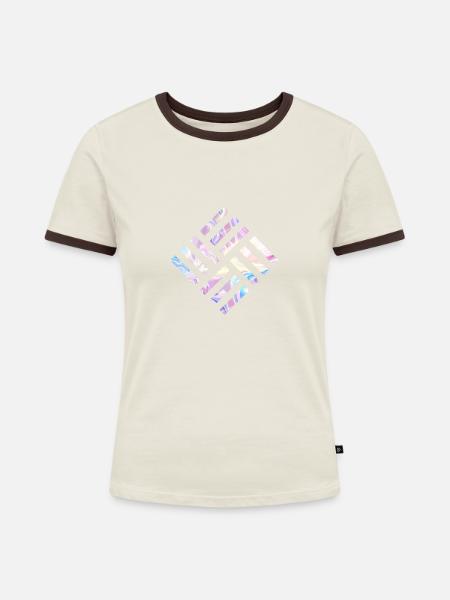 Geometrie - Frauen Kontrast-T-Shirt - Off-White/Dunkelbraun