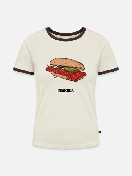 BBQ // Illustration - Frauen Kontrast-T-Shirt - Off-White/Dunkelbraun