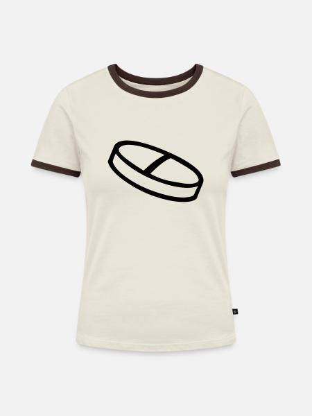 Tablette - Frauen Kontrast-T-Shirt - Off-White/Dunkelbraun
